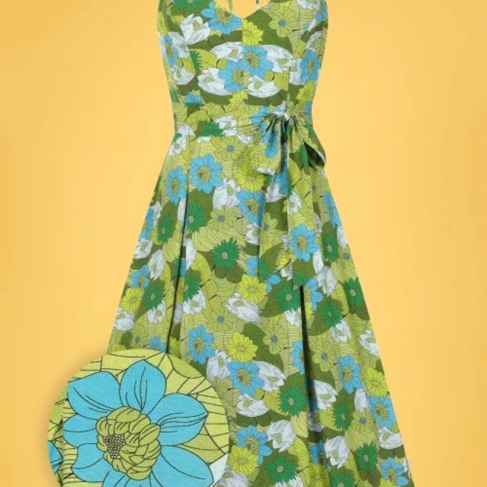 NWT Bright and Beautiful floral midi dress blue/green size XXS fits like Small